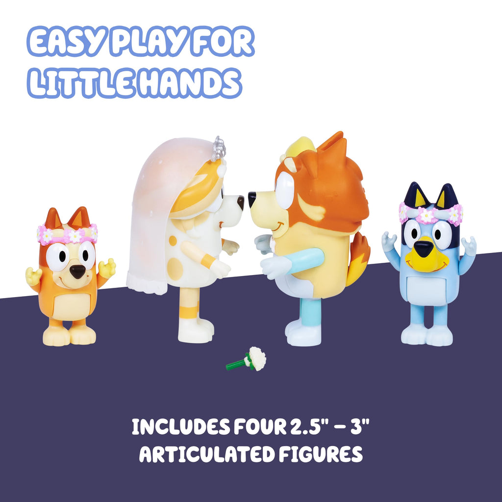 Bluey Family Figure Pack of 4, Robust Poseable Character Toys with Bingo, Chilli, and Bandit Figures, Toddler-Sized Animal Figurines for Kids Ages 3+