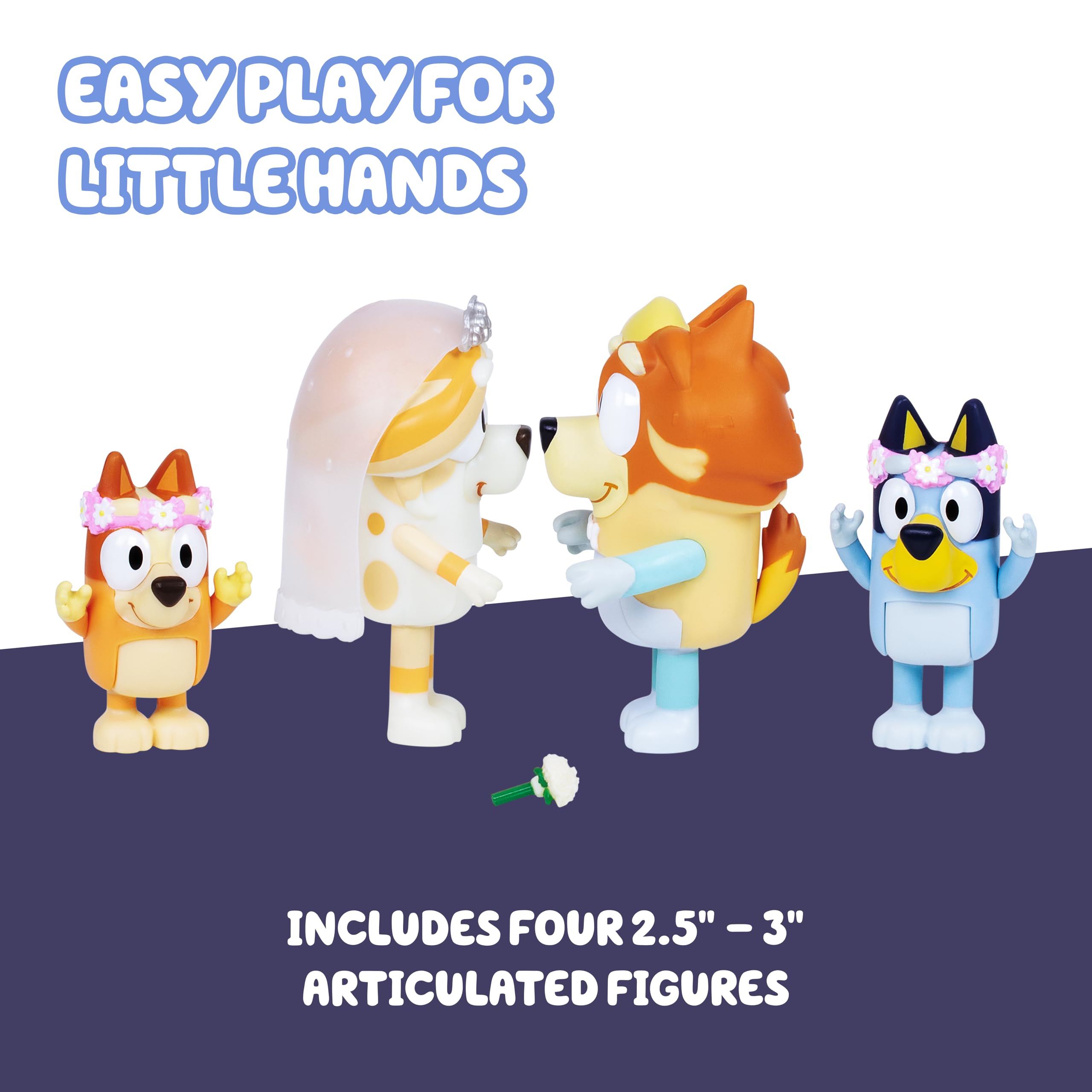 Bluey Family Figure Pack of 4, Robust Poseable Character Toys with Bingo, Chilli, and Bandit Figures, Toddler-Sized Animal Figurines for Kids Ages 3+