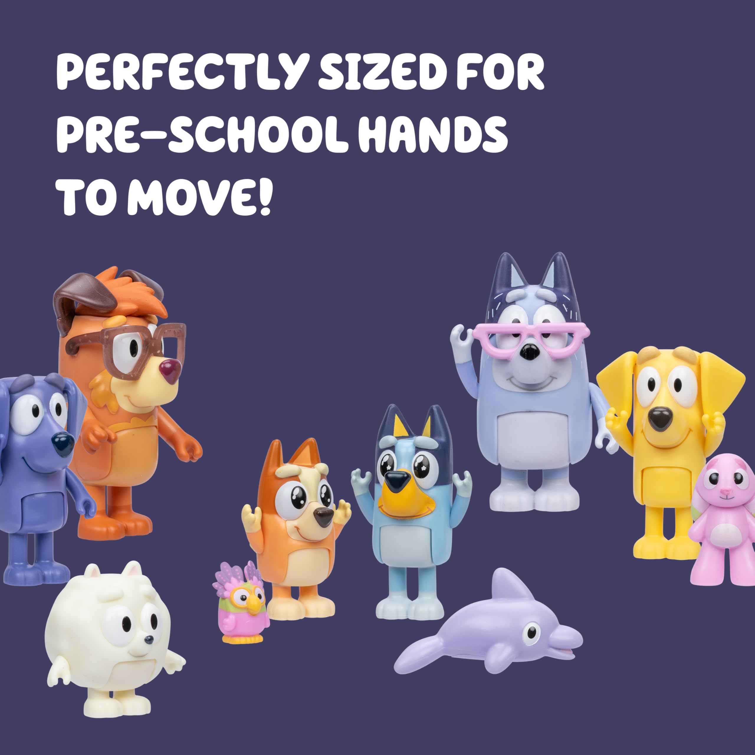 Bluey Family Figure Pack of 4, Robust Poseable Character Toys with Bingo, Chilli, and Bandit Figures, Toddler-Sized Animal Figurines for Kids Ages 3+