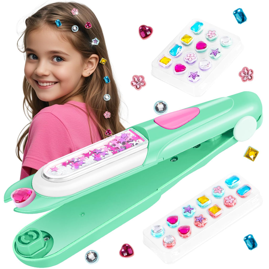 kidzkube Hair Gem Stamper Kit, Bling Hair Jewels for Girls Toys, Hair Styling Tool with Reusable Shining Diamonds, Birthday Gifts Toys for Girls Ages 3 4 5 6 8-12