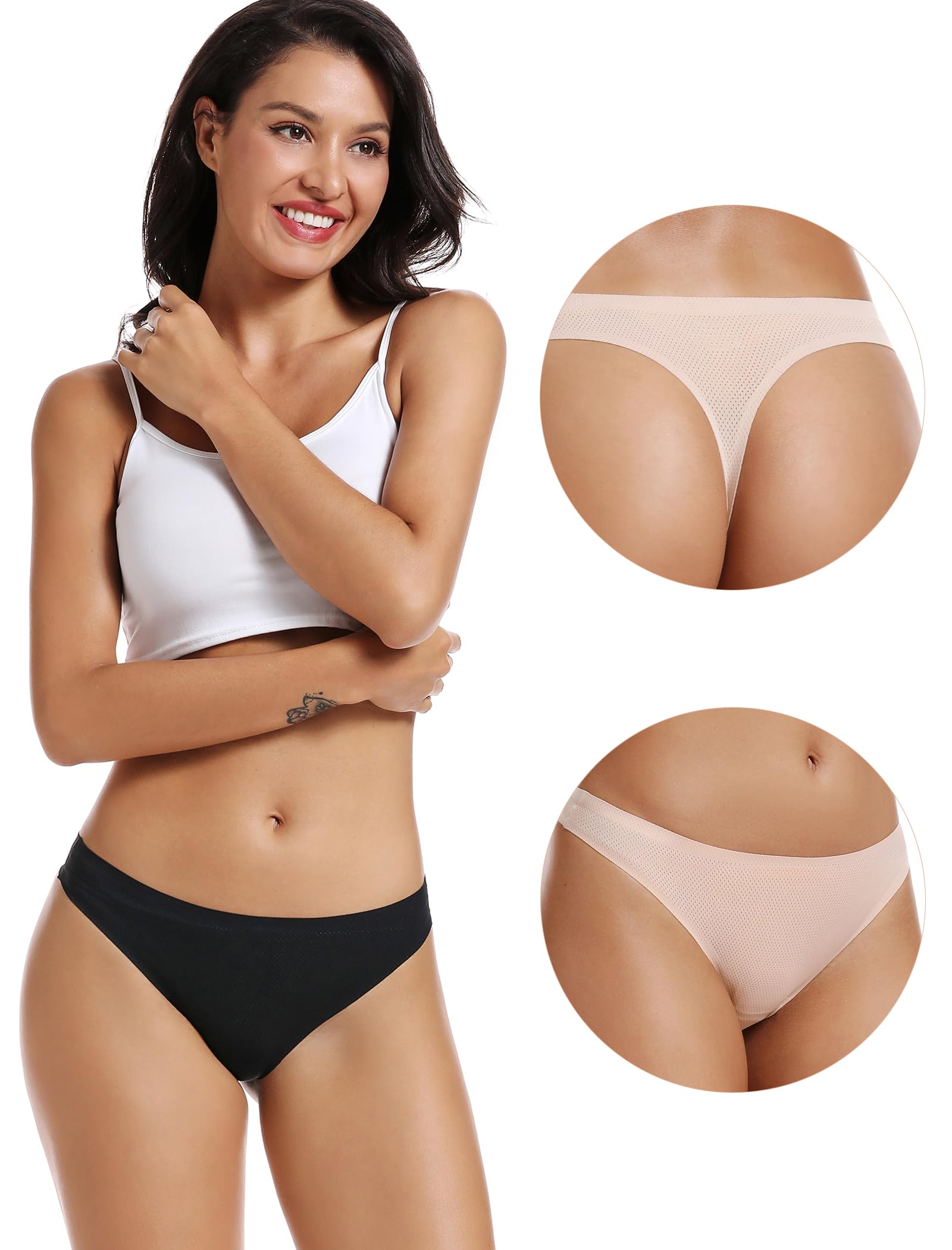 Seamless Women Underwear Thongs,No Show Ladies Workout Thong,5 Pack | Invisible Breathable Comfortable Mesh Panties,No Seam Soft Low Rise Cut Athletic Undies for Sports Gym Running Exercise Work