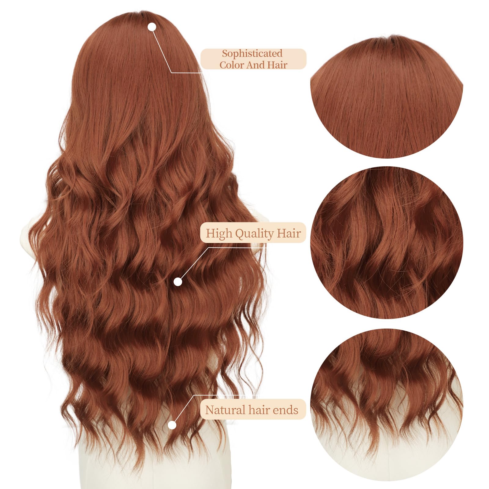 Long Brown Mixed Blonde Wavy Wig 4x1 Lace Natural Hairline Middle Part Curly Heat-Resistant Synthetic Fiber for Women & Beginners Daily Party Use 26In