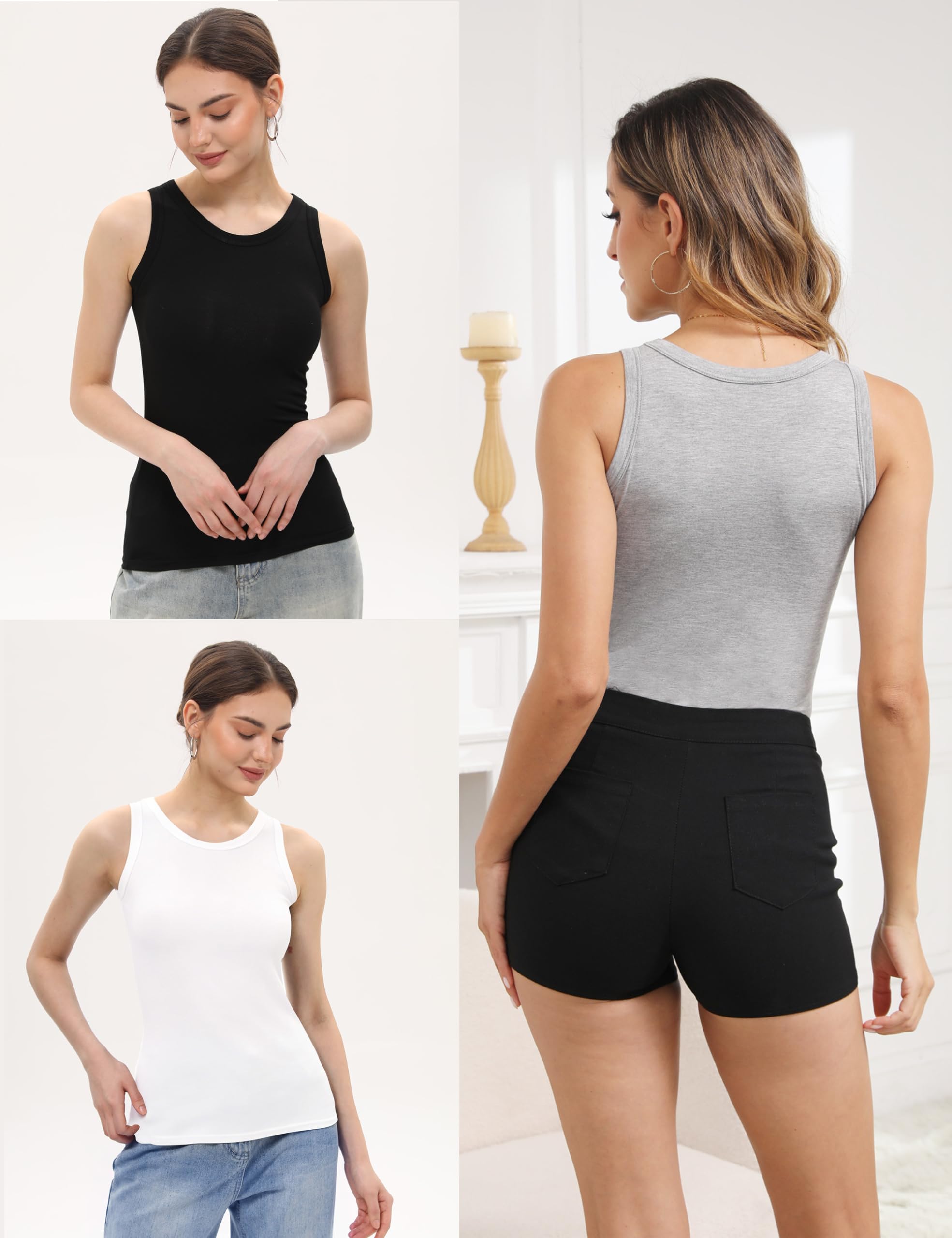 5 Pack Womens Crewneck Tank Tops High Neck Tank Tops Sleeveless Slim Fit Basic Tanks Top Ladies Undershirts