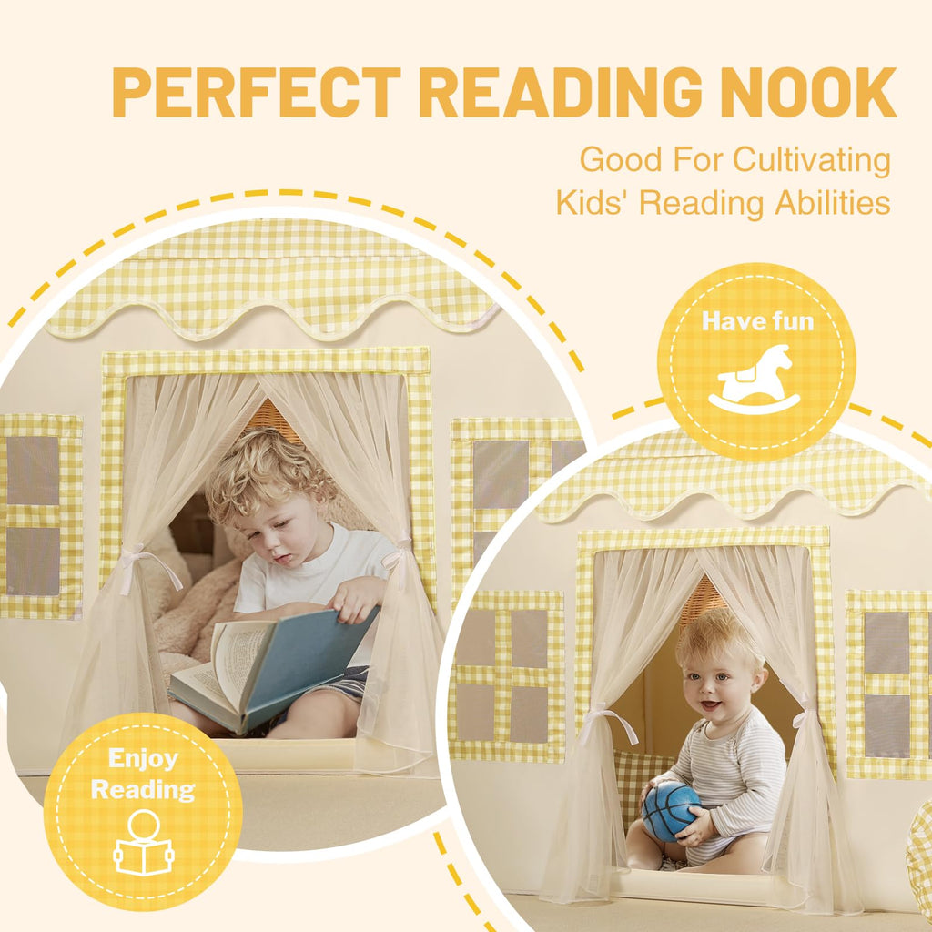 Kids Play Tent Indoor: with Mat, Tassel Garland, Star Lights - Girl Tent Indoor Playhouse for Kids Toys for Boy Girl Birthday Gift