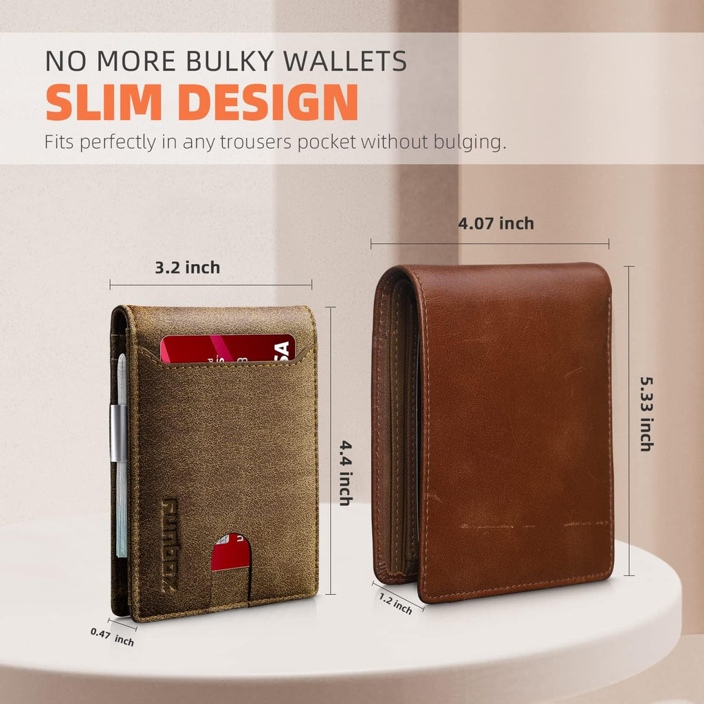 Slim Wallets for Men - Leather Money Clip Mens Wallet - RFID Blocking Front Pocket Bifold Wallet - Thin Credit Card Holder with Gift Box