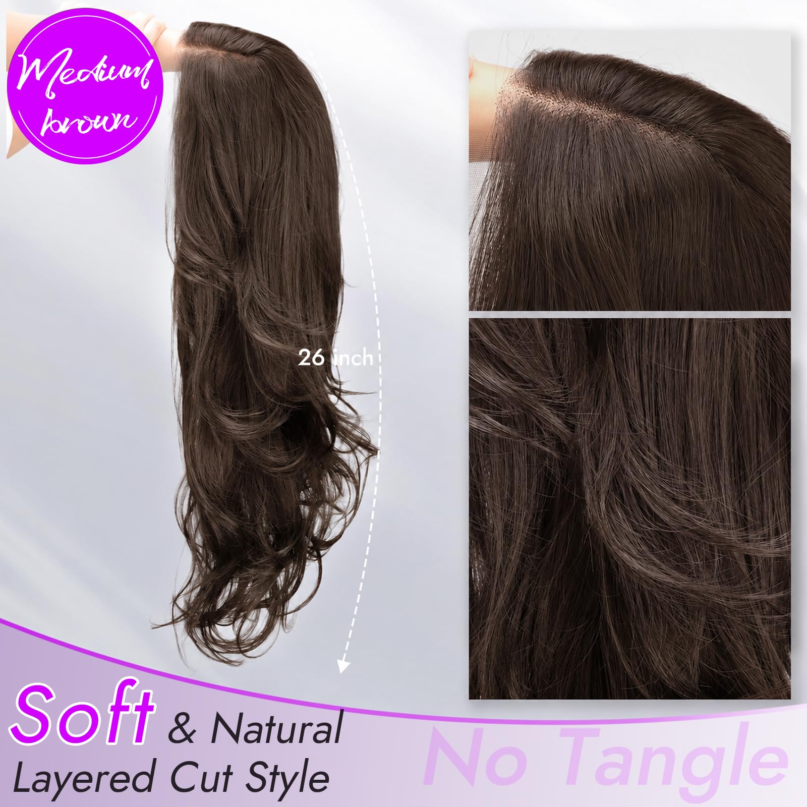 13x4 HD Lace Front Glueless Wigs for Women Black Long Layered Wave Wig Natural Hairline Heat Resistant Synthetic for Daily Use Beginner Friendly 26 Inch