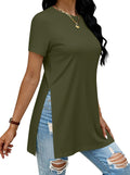 Remidoo Side Slit Tees for Women Tunic Tops Crewneck Long T Shirt Loose Fit Short Sleeve Tee