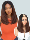 Yaki Straight Layered U Part Wigs V Part Glueless Clip in Half Wigs for Women Realistic Natural Looking Heat Resistant Synthetic Hair(24inch,Natural Black)