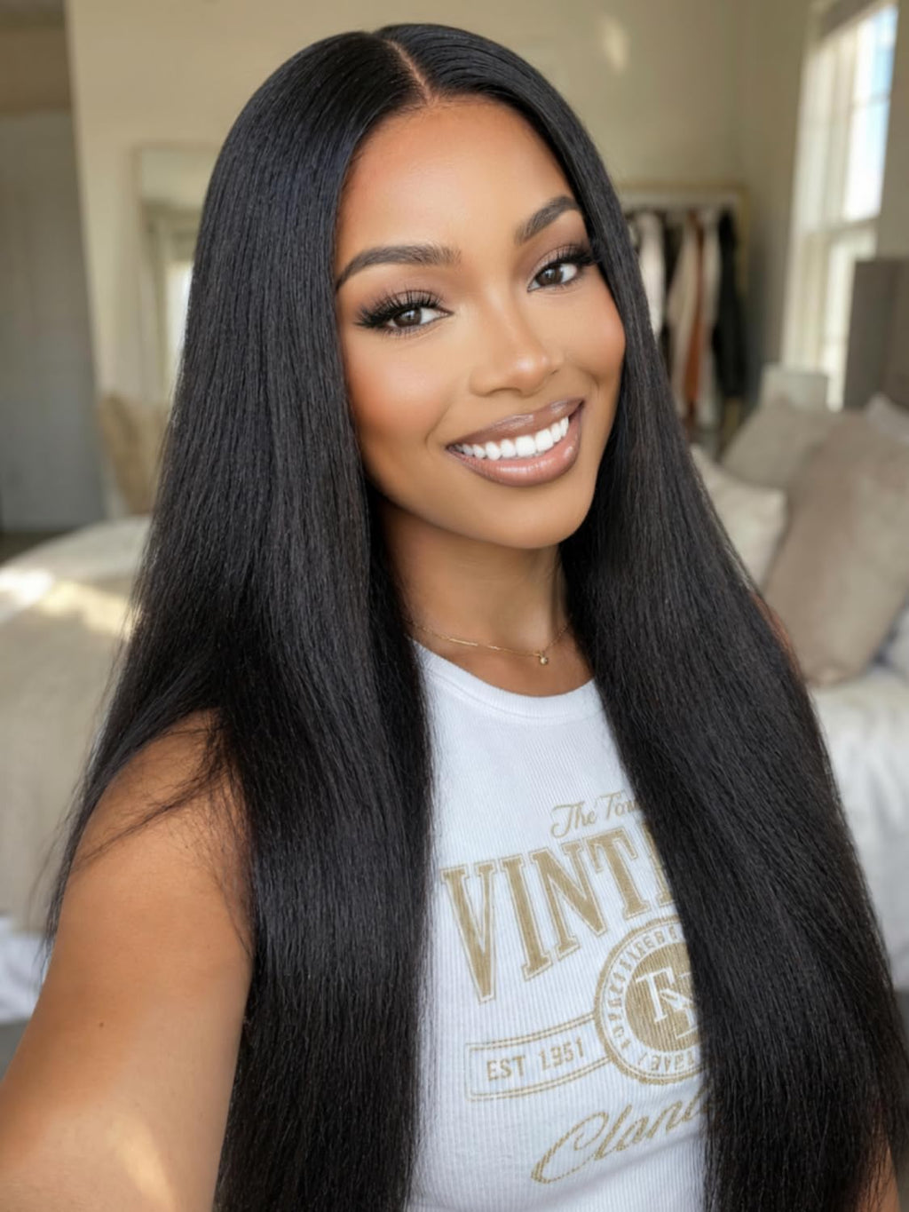 Golden Brown Highlight Glueless Yaki Straight Precut 7x5 Lace Front Wigs Human Hair Drawstring Ombre Pre Plucked Bleached Knots 30S Ready to Wear and Go Wig with Dark Roots 16Inch