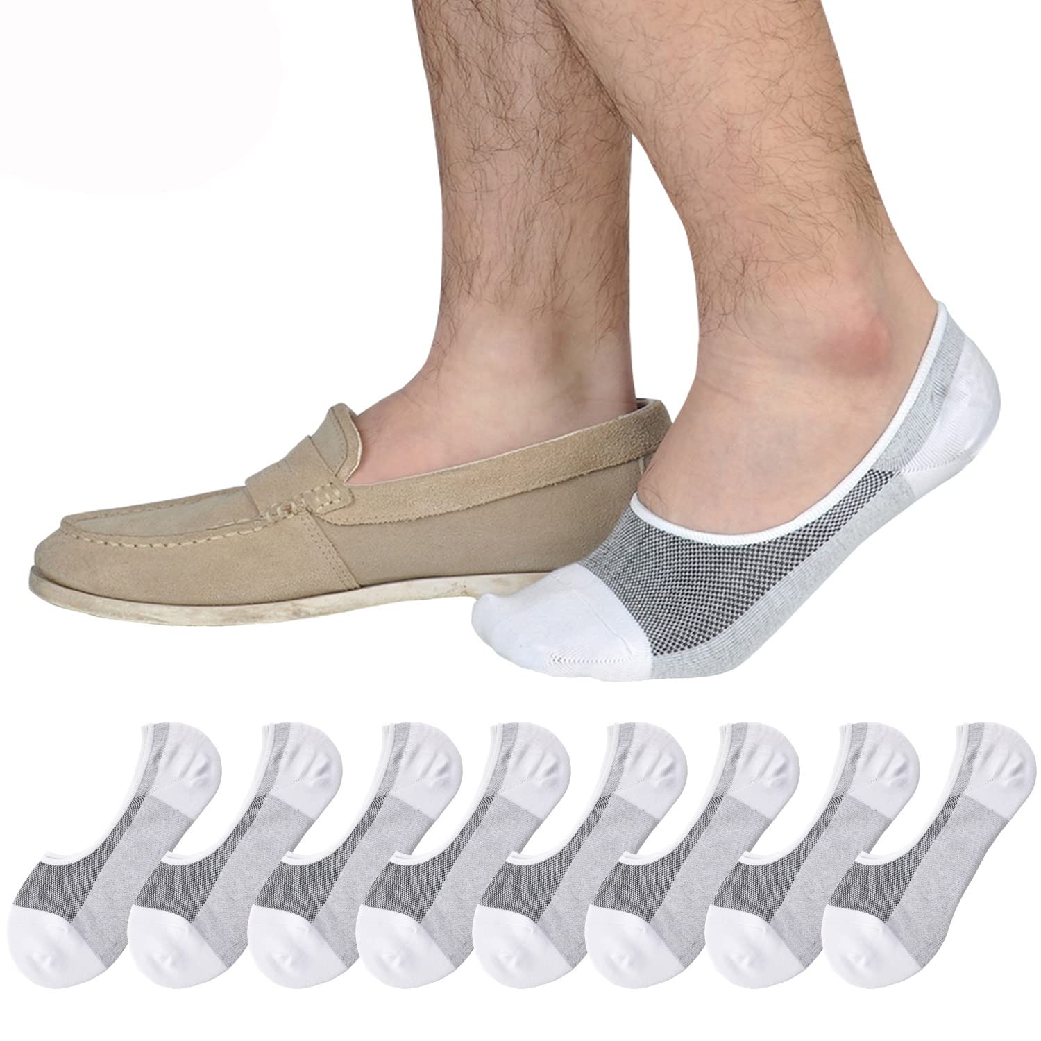 Genuine Mens No Show Socks, Loafer Sneakers Low Cut Cotton Socks With Non Slip Grips