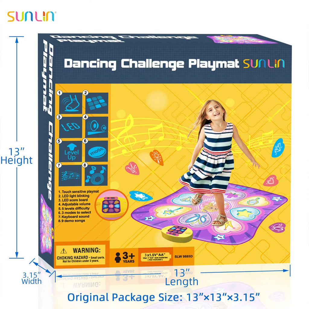 SUNLIN Dance Mat - Rhythm Step Play Mat - Dance Game Toy Pad with LED Lights, Gift for Kids Girls 3-12, Adjustable Volume, Built-in Music, 3 Challenge Levels