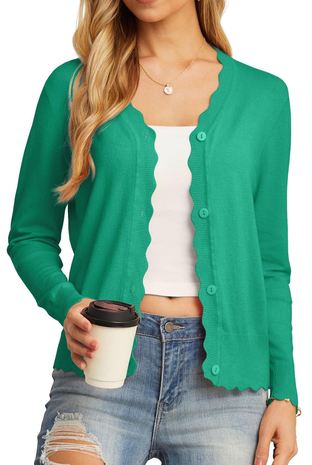 GRECERELLE Women's Long Sleeve V-Neck Button Down Cardigan Knit Shrugs Sweater