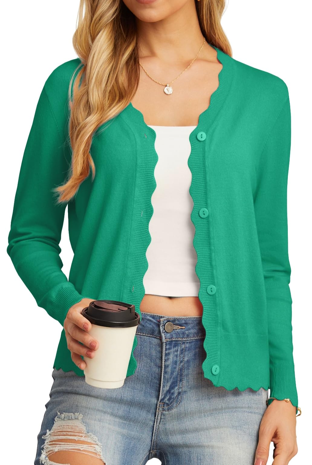 GRECERELLE Women's Long Sleeve V-Neck Button Down Cardigan Knit Shrugs Sweater
