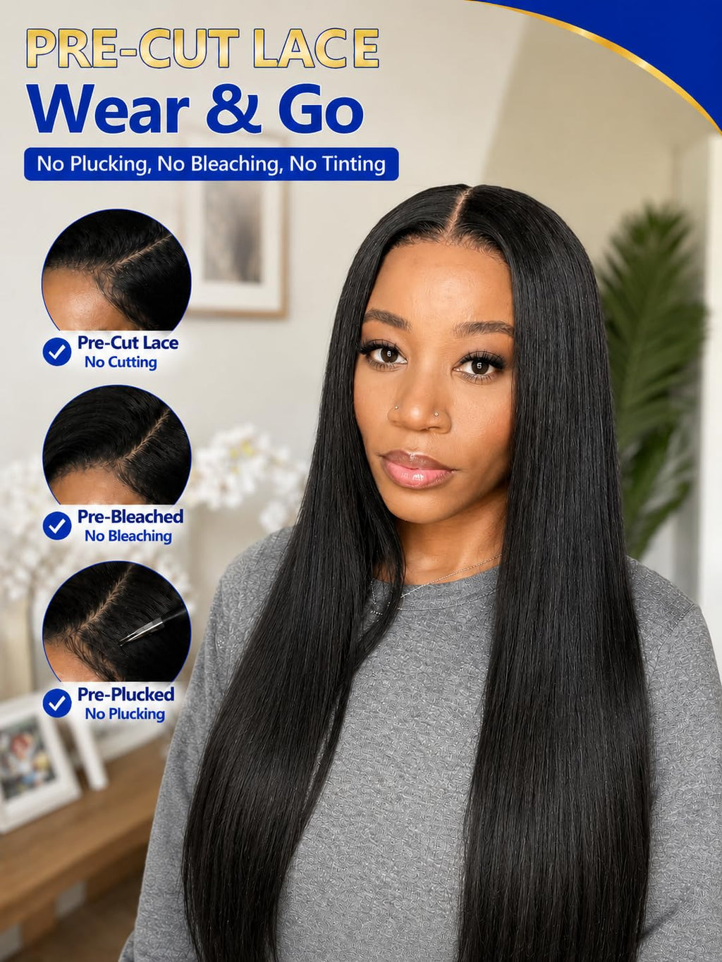 No Slip Yaki Straight Bob Drawstring Wig Human Hair with Flexible Mesh Cap,Glueless Upgrade 7x5 Bye Bye Knots Wig Pre Cut/Plucked/Bleached Ready to Go Short Yaki Bob Wig 180% Density 10inch