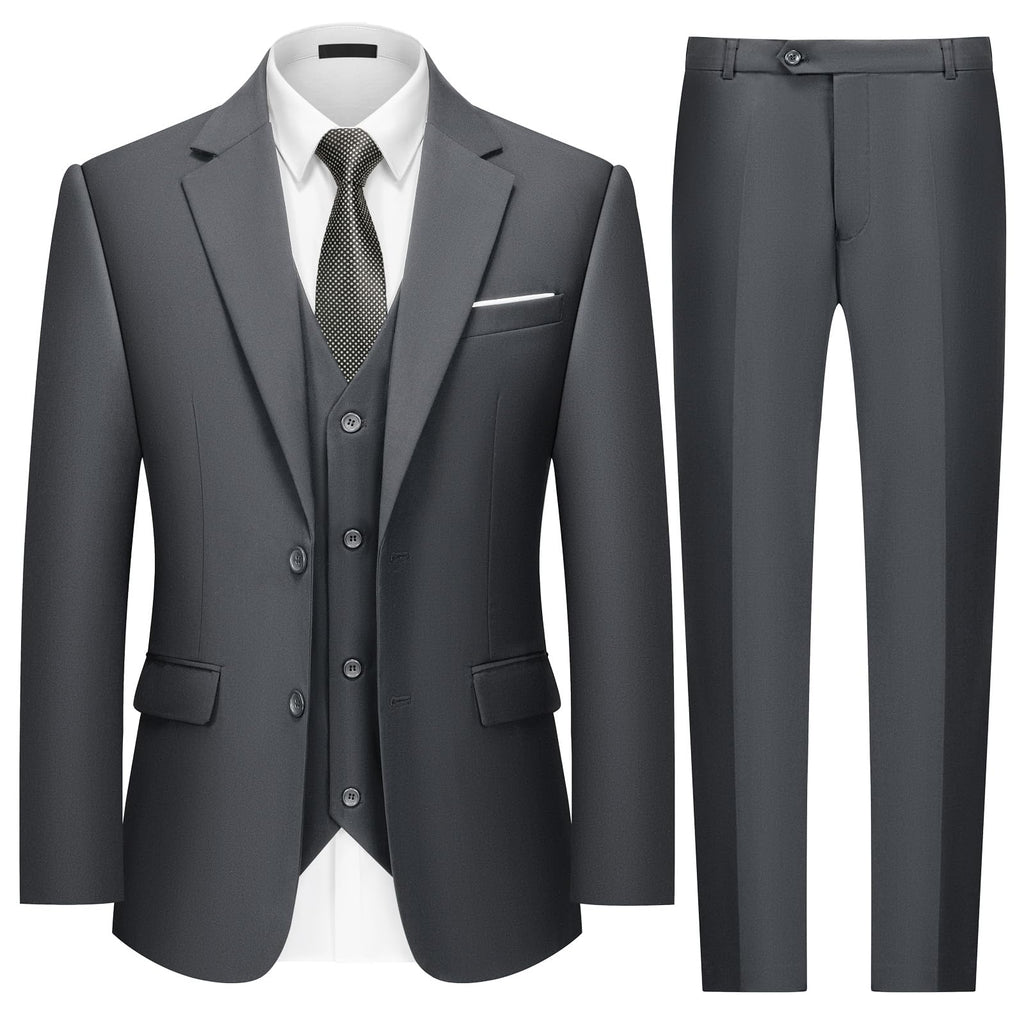 Mens Two Button 3-Piece Suits Slim Fit Tuxedo Set with Blazer Jacket Vest & Pants for Wedding Prom Business