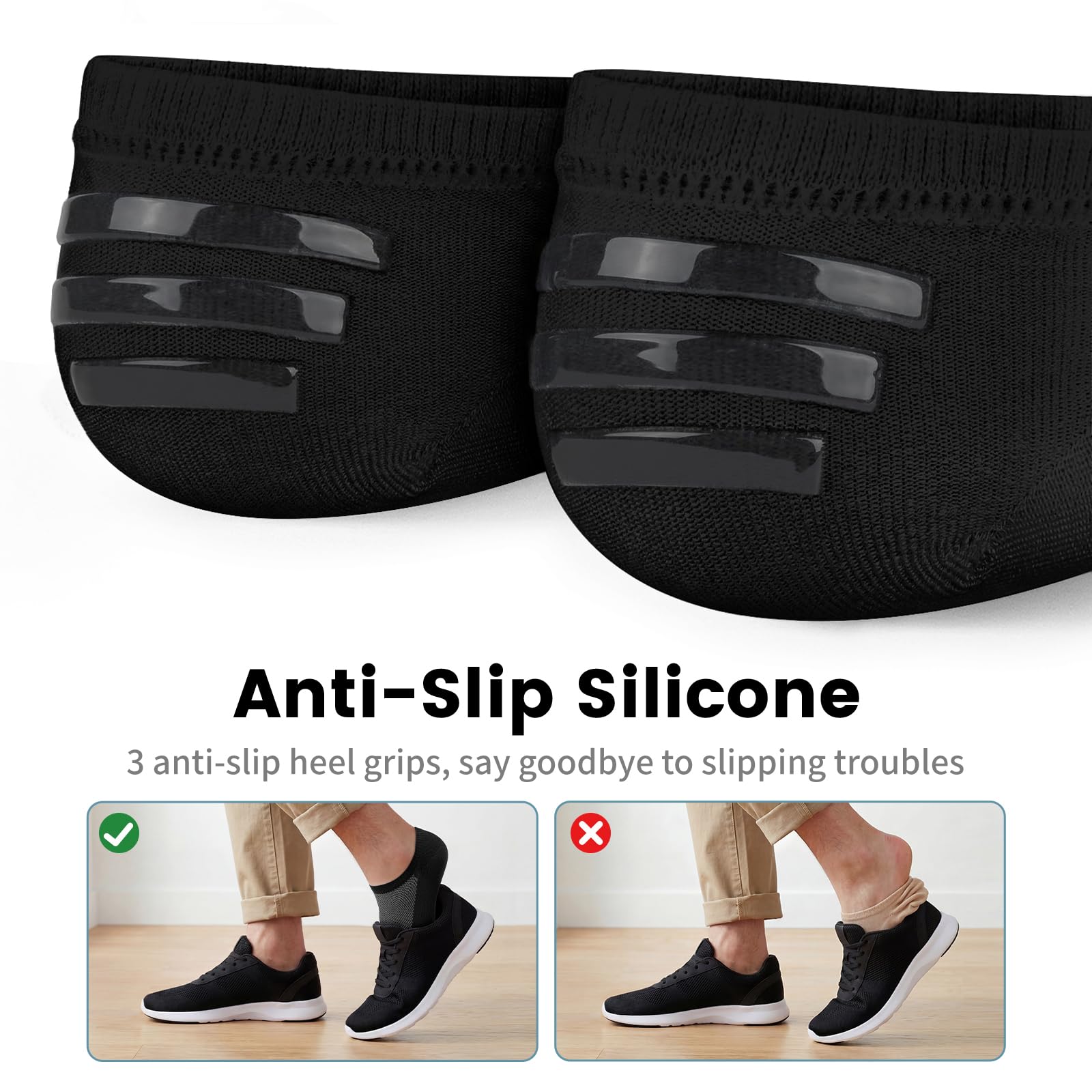 No Show Socks Men, Low Cut Ankle Short Casual Cotton Socks with Non Slip Grips 6-10/11-13