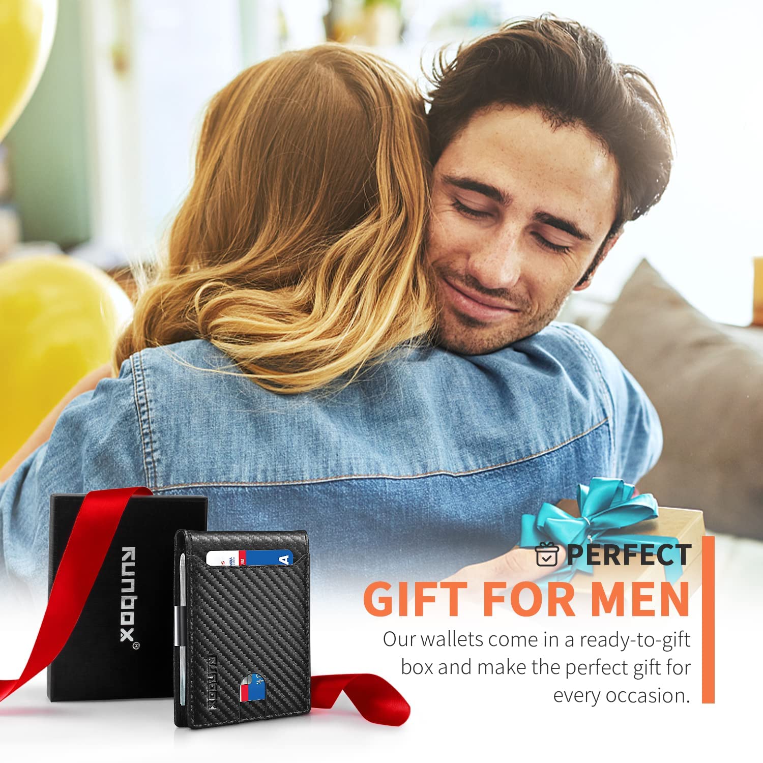 Slim Wallets for Men - Leather Money Clip Mens Wallet - RFID Blocking Front Pocket Bifold Wallet - Thin Credit Card Holder with Gift Box