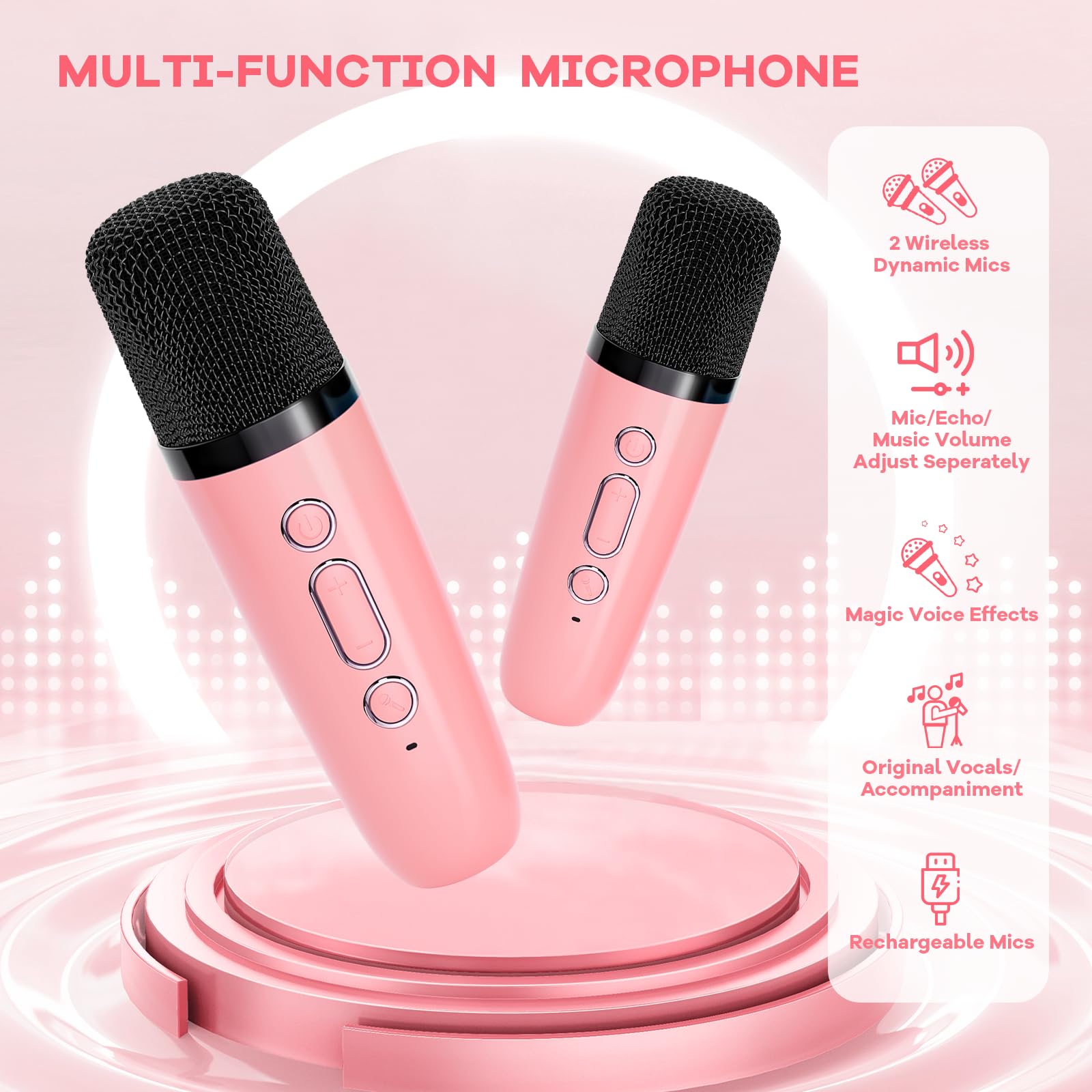 YLL Karaoke Machine for Kids, Portable Mini Speaker with 2 Wireless Microphones, TOP Kids Gifts for Girls Ages 3, 4, 5, 6, 7, 8, 9, 10+ Years Old, 4-12th Birthday Singing Present Toy Party (Purple)