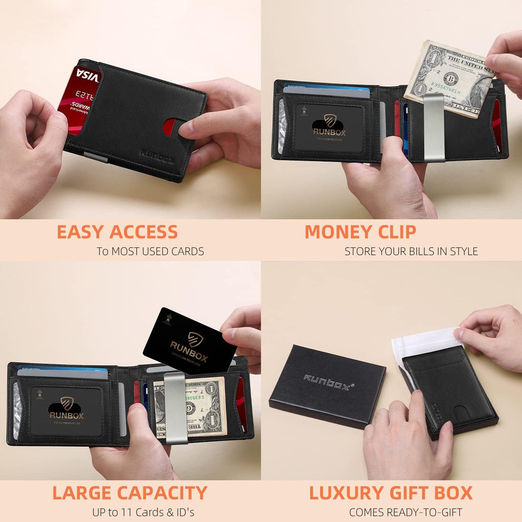 Slim Wallets for Men - Leather Money Clip Mens Wallet - RFID Blocking Front Pocket Bifold Wallet - Thin Credit Card Holder with Gift Box