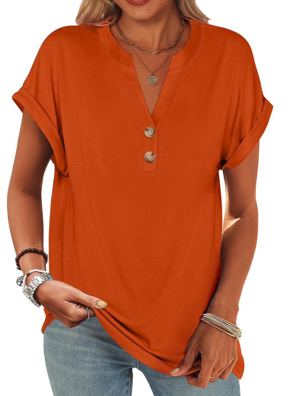 ANRABESS Womens Short Sleeve Henley Tops V Neck Dressy Casual Blouses Summer Trendy Tee Shirts 2026 Vacation Fashion Clothes
