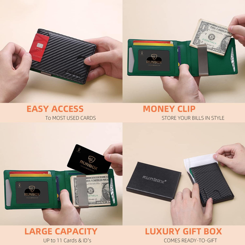 Slim Wallets for Men - Leather Money Clip Mens Wallet - RFID Blocking Front Pocket Bifold Wallet - Thin Credit Card Holder with Gift Box