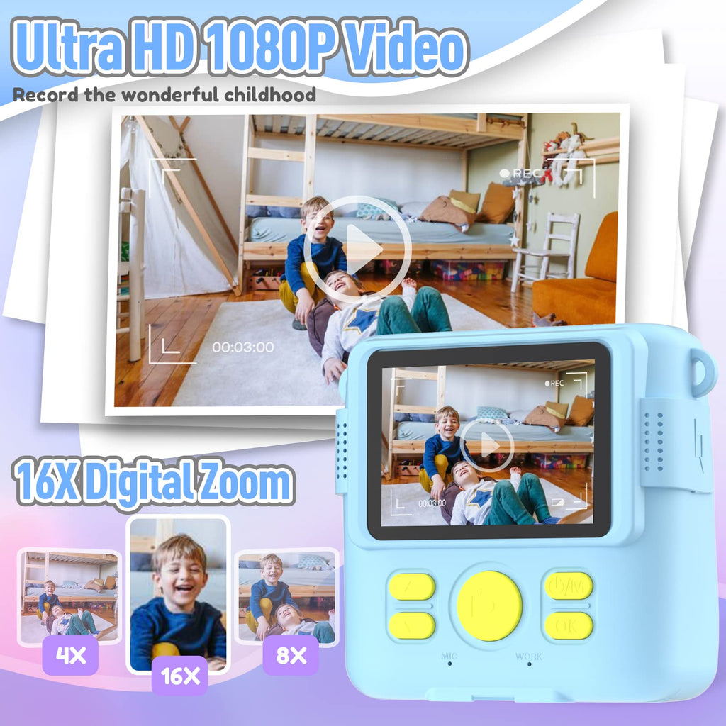 ESOXOFFORE Instant Print Camera for Kids, Christmas Birthday Gifts for Girls Boys Age 3-12,Kids Digital Cameras for Toddler, Portable Toy for 3 4 5 6 7 8 9 10 Year Old Girl with 32GB SD Card-Purple