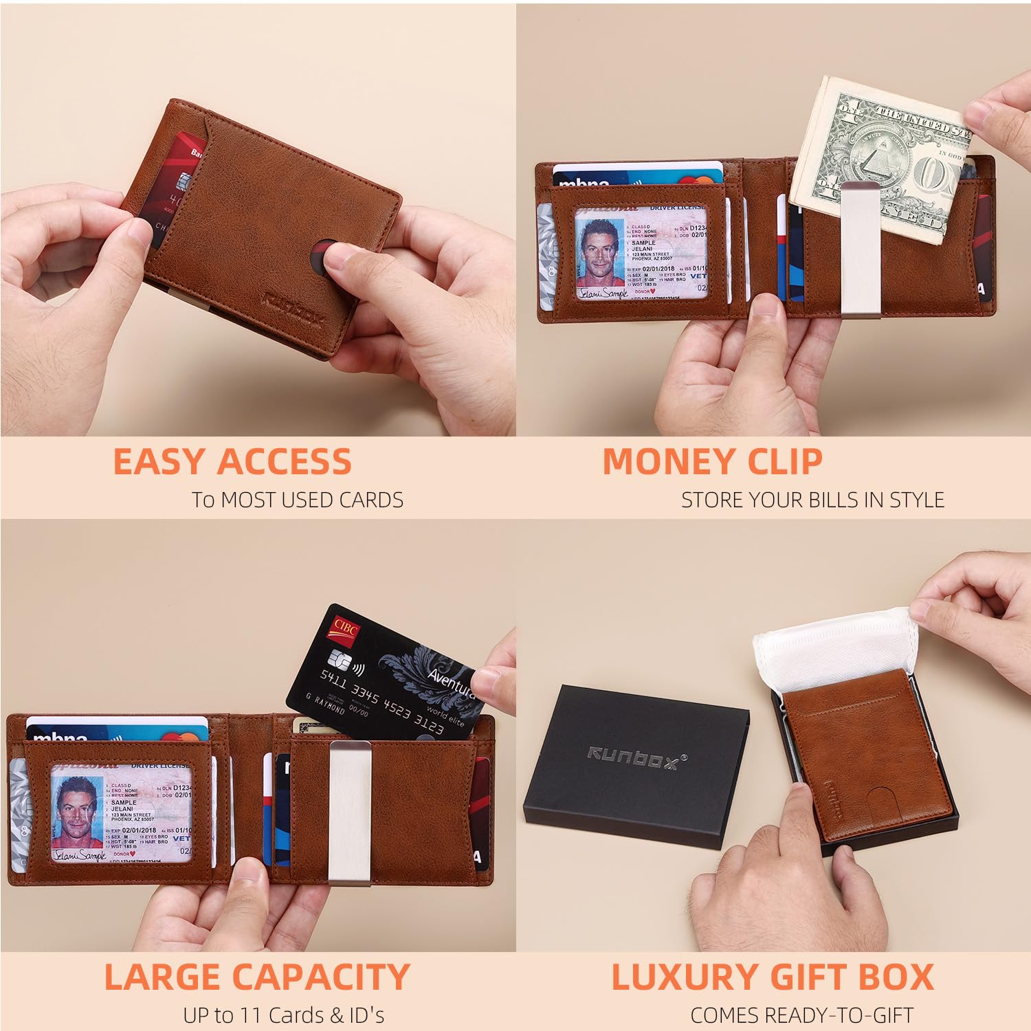 Slim Wallets for Men - Leather Money Clip Mens Wallet - RFID Blocking Front Pocket Bifold Wallet - Thin Credit Card Holder with Gift Box