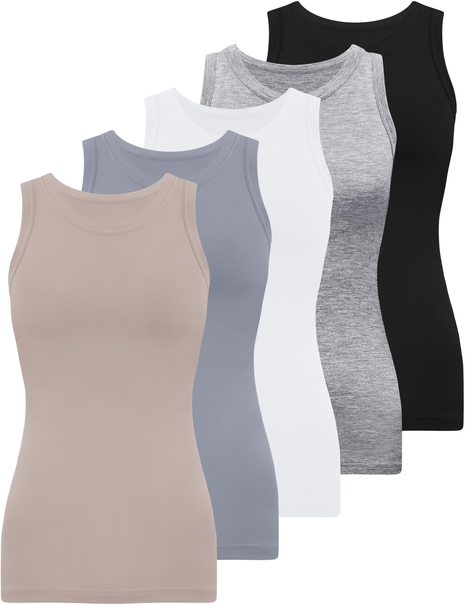 5 Pack Womens Crewneck Tank Tops High Neck Tank Tops Sleeveless Slim Fit Basic Tanks Top Ladies Undershirts