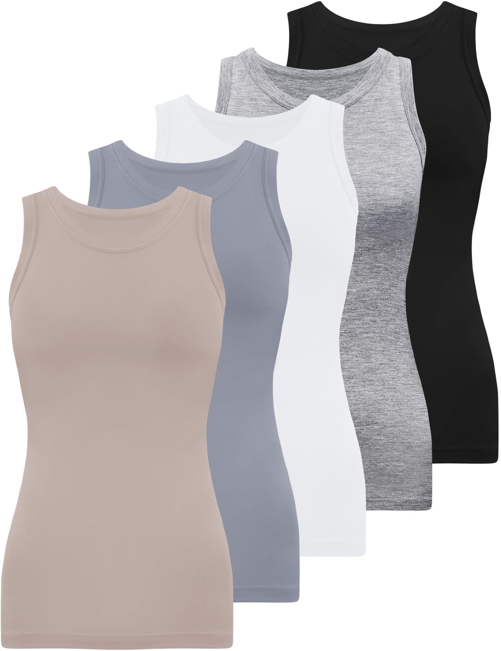5 Pack Womens Crewneck Tank Tops High Neck Tank Tops Sleeveless Slim Fit Basic Tanks Top Ladies Undershirts