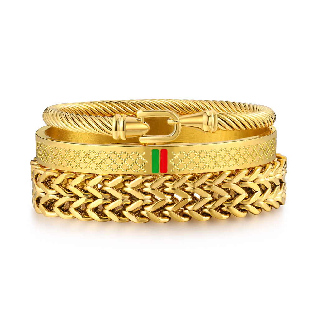 3PCS Stainless Steel Bracelets for Men Gold Roman Numeral Bangle Bracelet Twisted Cable Bracelet Adjustable Cuff Bracelet Mens Luxury Jewelry Bracelets Gifts