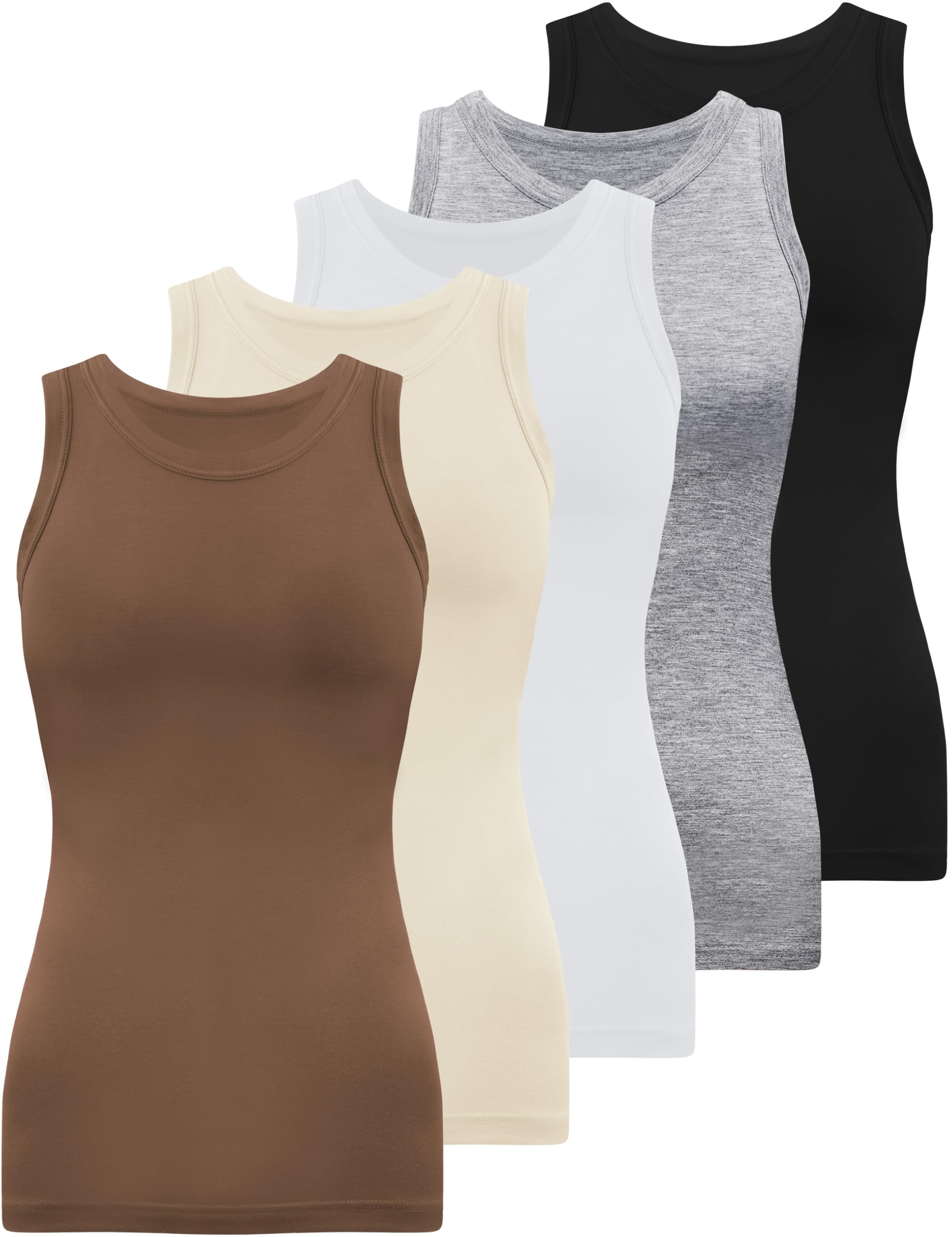 5 Pack Womens Crewneck Tank Tops High Neck Tank Tops Sleeveless Slim Fit Basic Tanks Top Ladies Undershirts
