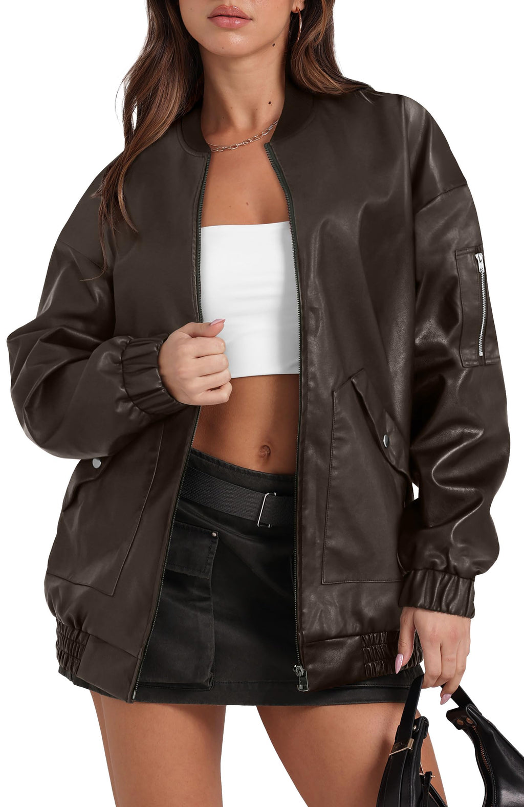 Leather Jacket Women Faux Oversized Motorcycle Bomber Coats 2025 Fall Fashion Outfits Winter Clothes