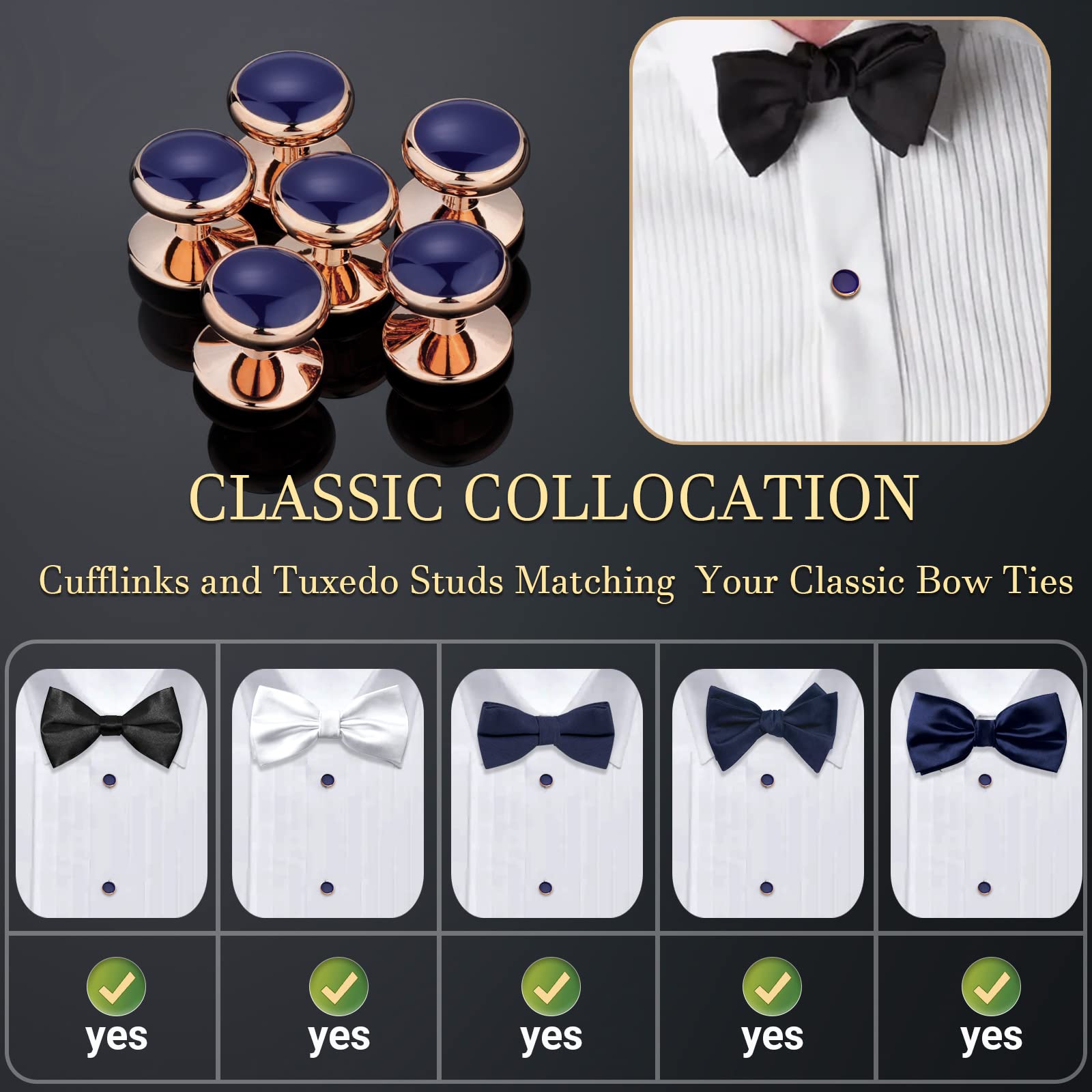 Men’s Cufflinks and Tuxedo Studs Set with Gift Box; Men’s Jewelry or Accessories Suitable for Black Suit White Shirts Vest and Red Bow tie on Wedding or Anniversary and Birthday
