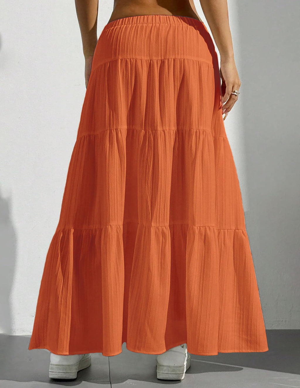 Women's Boho Flowy White Maxi Skirt Flared Ruffle Elastic Waist Summer A Line 2026 Spring Long Skirts