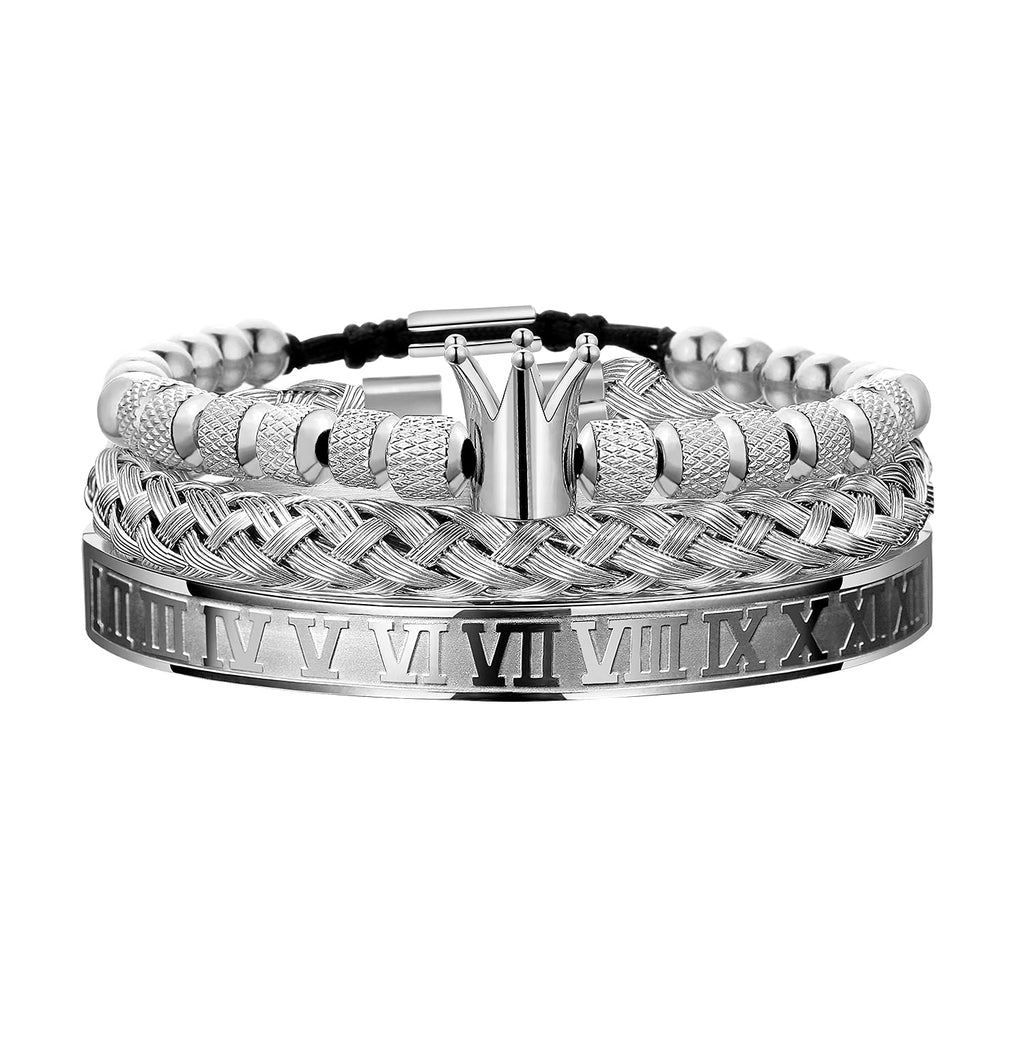 3PCS Stainless Steel Bracelets for Men Gold Roman Numeral Bangle Bracelet Twisted Cable Bracelet Adjustable Cuff Bracelet Mens Luxury Jewelry Bracelets Gifts