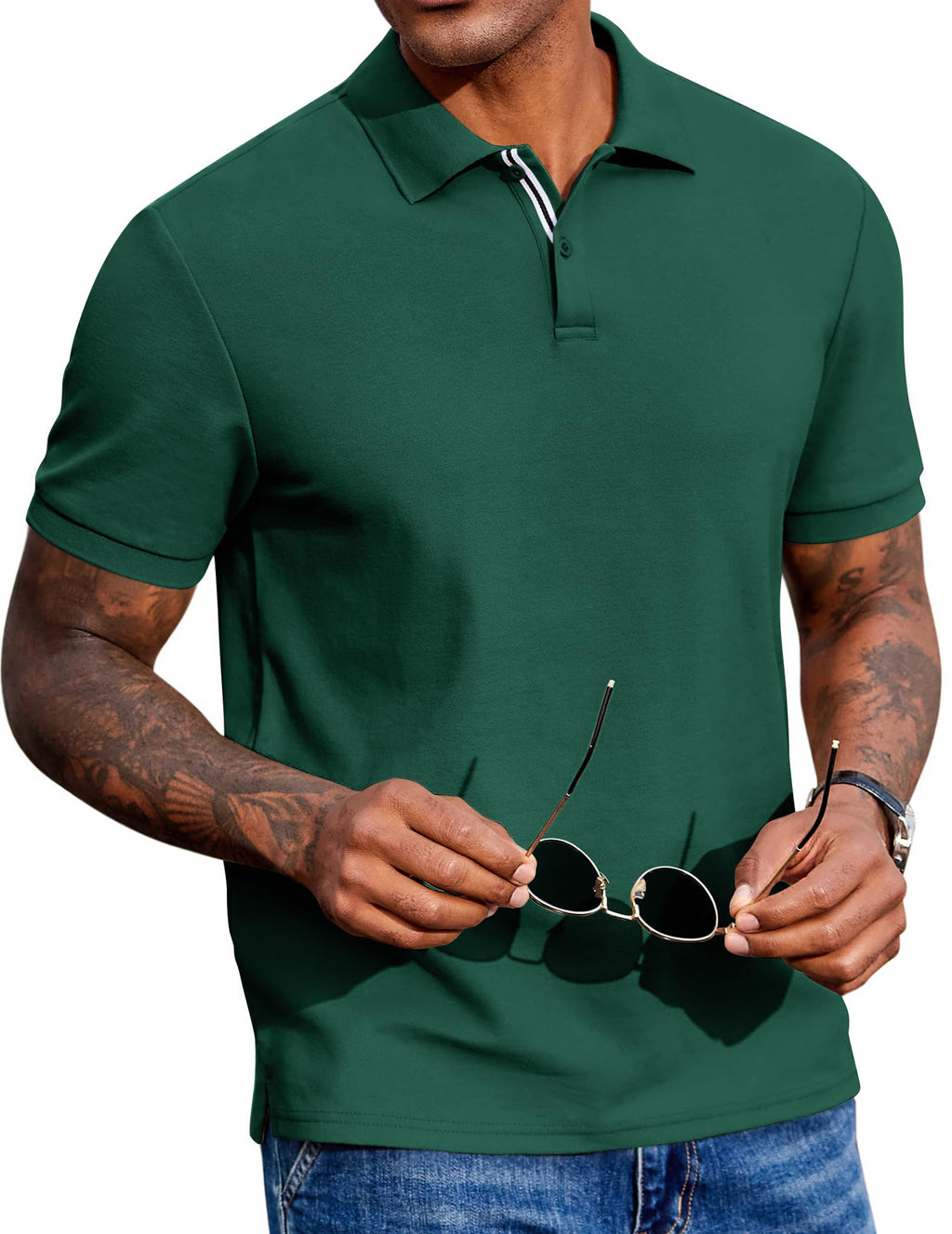 Men's Polo Shirts Short Sleeve Cotton Pique Casual Button T Shirts Classic Fit Collared Golf Shirts