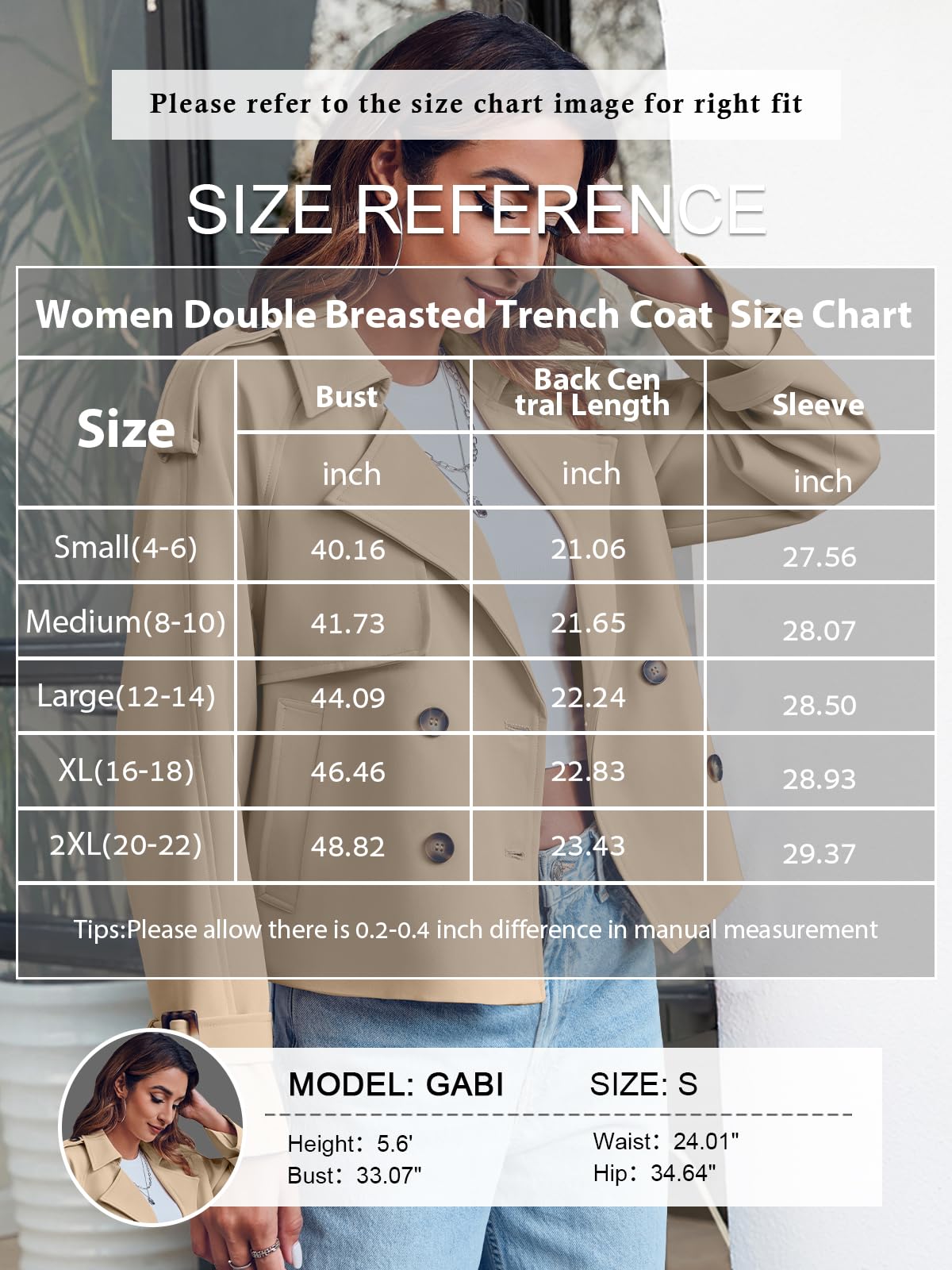 Women Crop Double Breasted Trench Coat Raglan Sleeve Work Office Cropped Jacket With Pockets