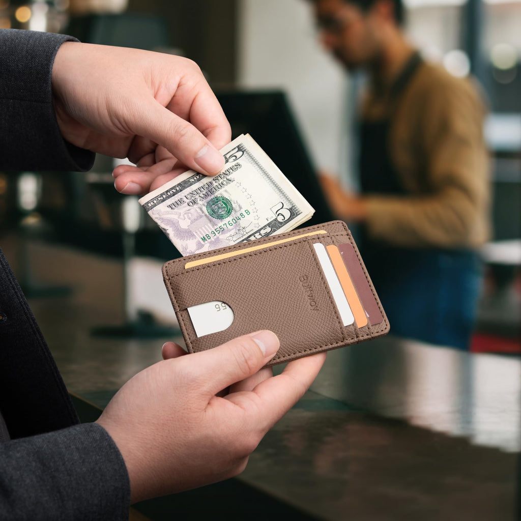 Slim Minimalist Front Pocket RFID Blocking Leather Wallets for Men and Women - Carbon Fiber Black