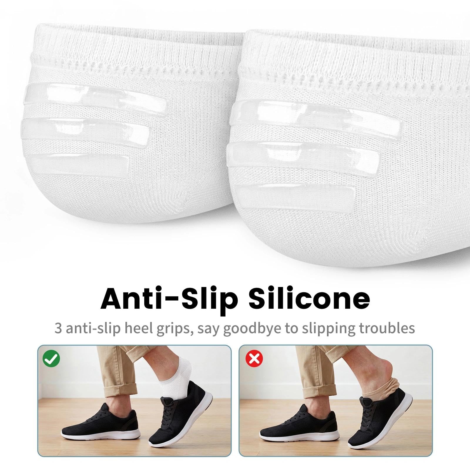No Show Socks Men, Low Cut Ankle Short Casual Cotton Socks with Non Slip Grips 6-10/11-13