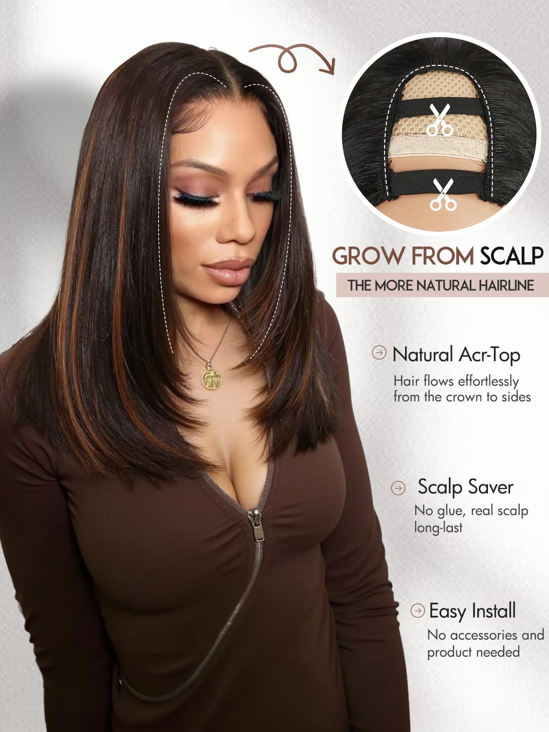 Yaki Straight Layered U Part Wigs V Part Glueless Clip in Half Wigs for Women Realistic Natural Looking Heat Resistant Synthetic Hair(24inch,Natural Black)