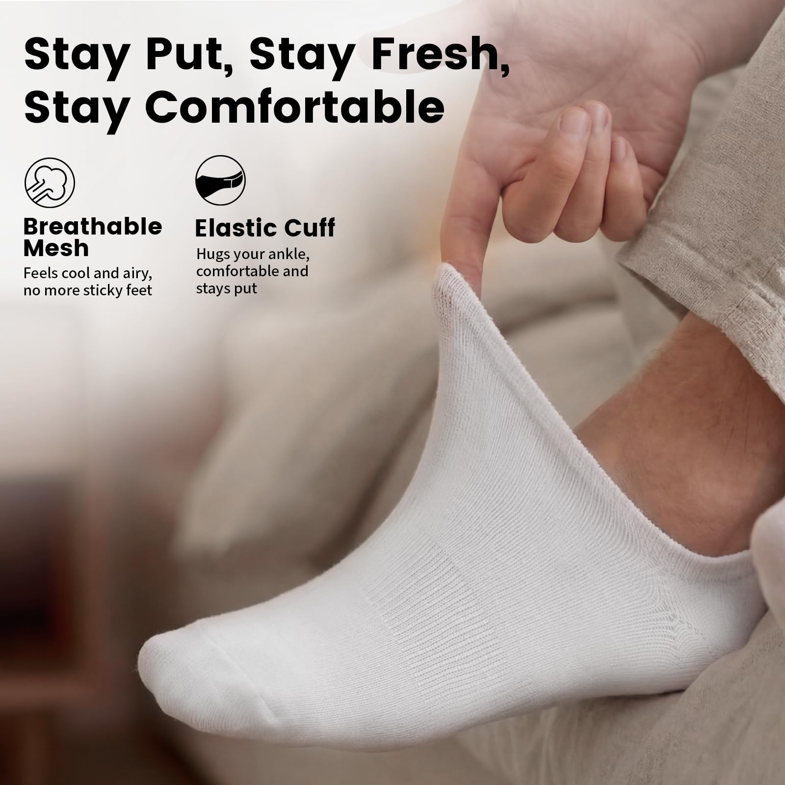 No Show Socks Men, Low Cut Ankle Short Casual Cotton Socks with Non Slip Grips 6-10/11-13