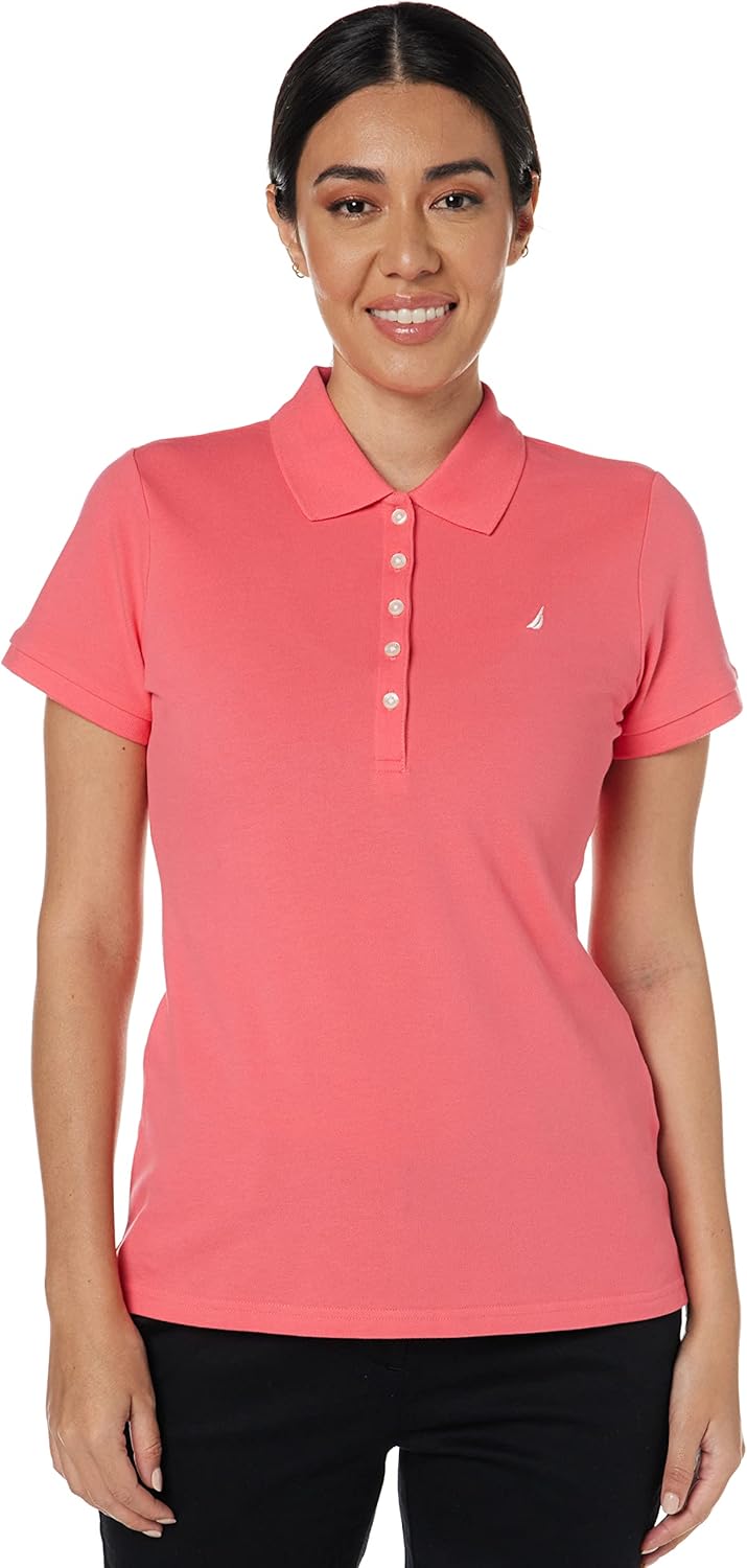 Nautica Women's 5-Button Short Sleeve Breathable 100% Cotton Polo Shirt