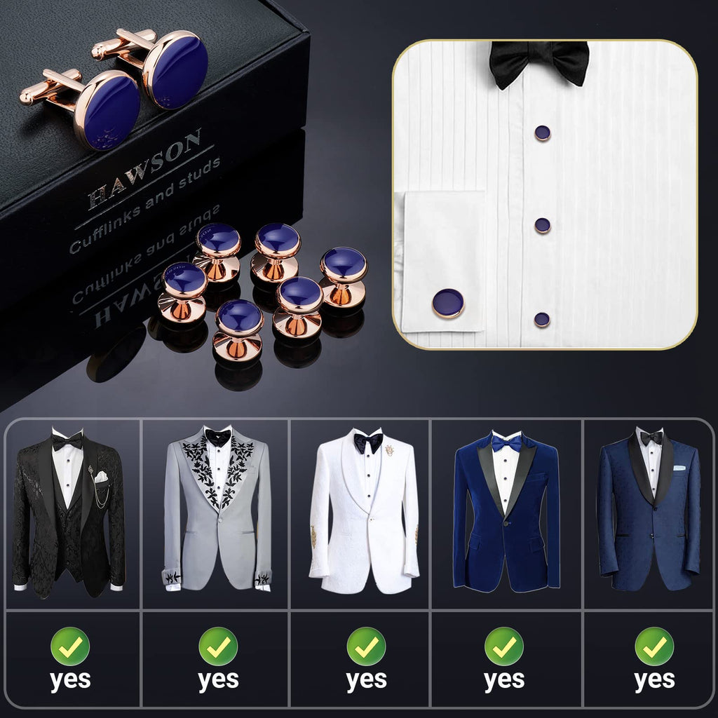 Men’s Cufflinks and Tuxedo Studs Set with Gift Box; Men’s Jewelry or Accessories Suitable for Black Suit White Shirts Vest and Red Bow tie on Wedding or Anniversary and Birthday