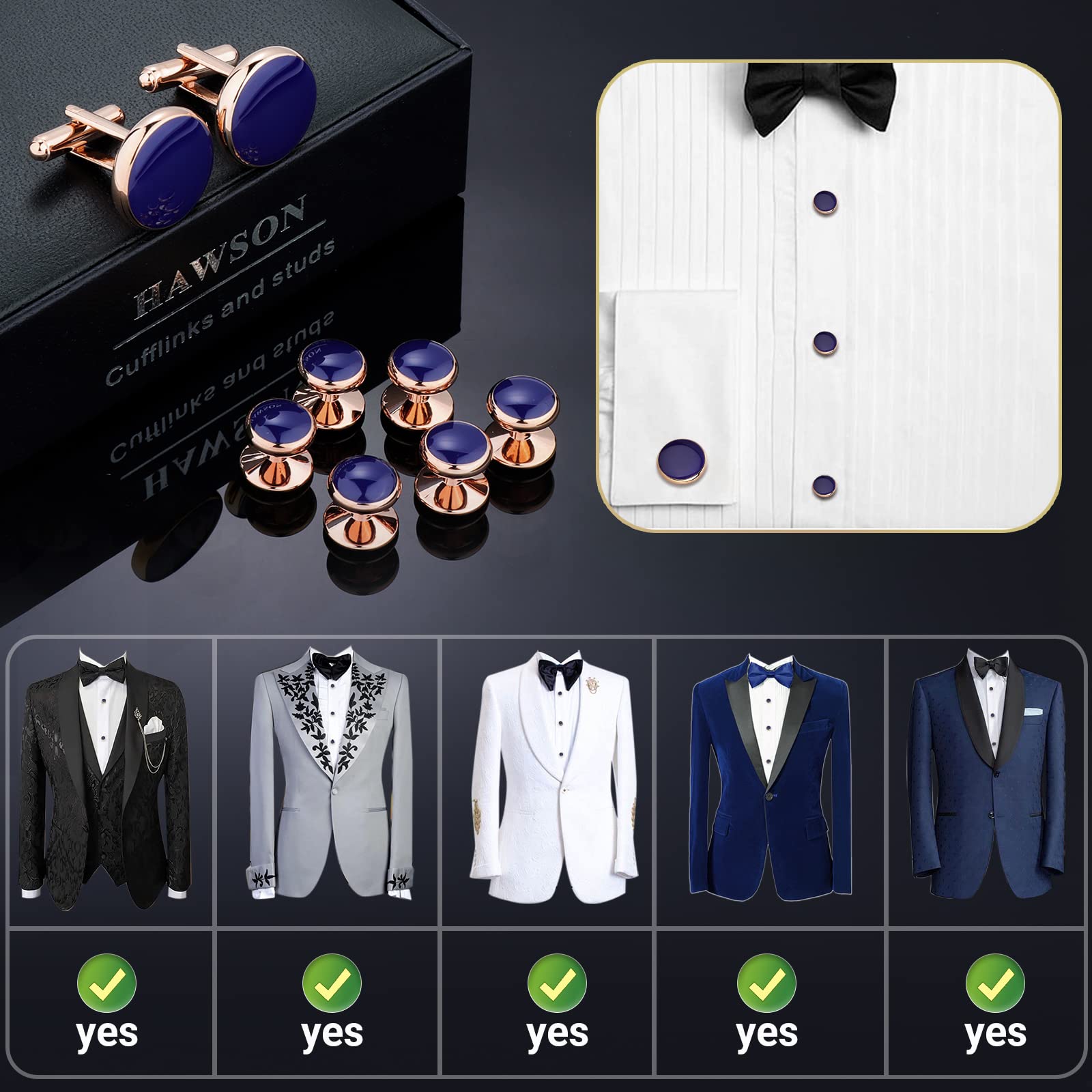 Men’s Cufflinks and Tuxedo Studs Set with Gift Box; Men’s Jewelry or Accessories Suitable for Black Suit White Shirts Vest and Red Bow tie on Wedding or Anniversary and Birthday