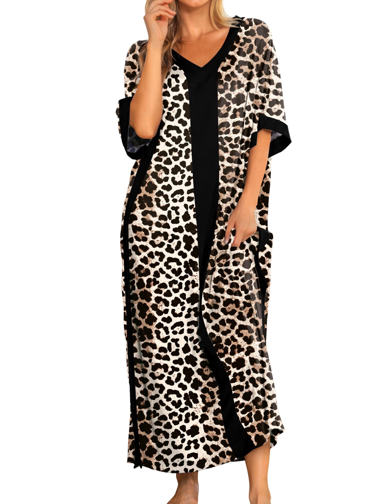 Women Nightgowns Cotton Caftan House Dress Short Sleeve Sleepwear Vacation Beach Moo Moos Dress with Pockets