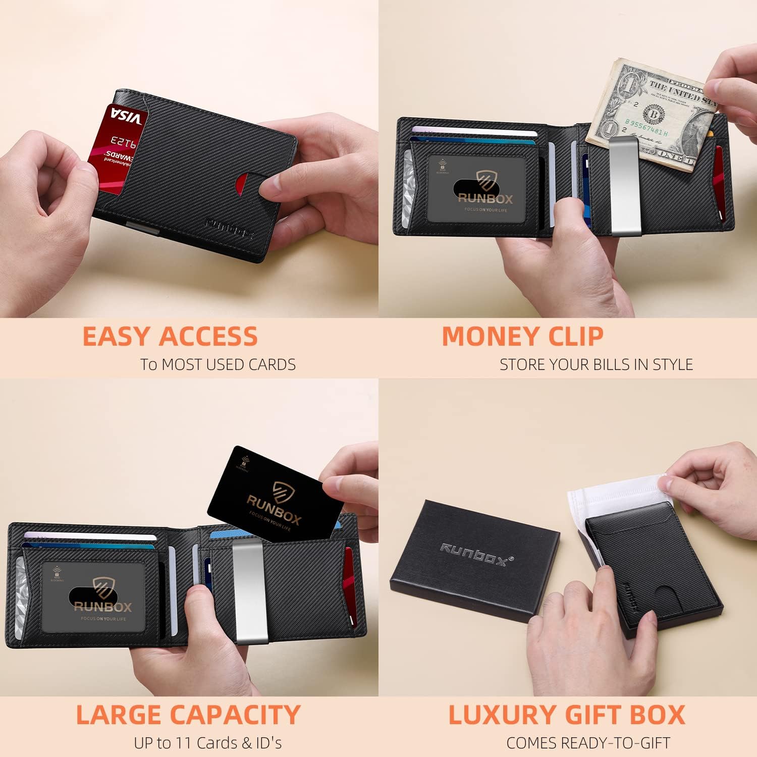 Slim Wallets for Men - Leather Money Clip Mens Wallet - RFID Blocking Front Pocket Bifold Wallet - Thin Credit Card Holder with Gift Box