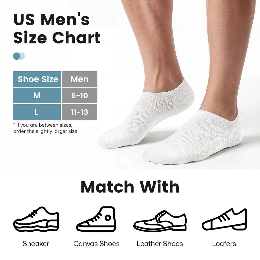 No Show Socks Men, Low Cut Ankle Short Casual Cotton Socks with Non Slip Grips 6-10/11-13