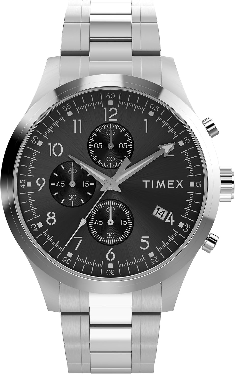 Men's Dress Chronograph 43mm Watch - Silver-Tone Bracelet Black Dial Silver-Tone Case