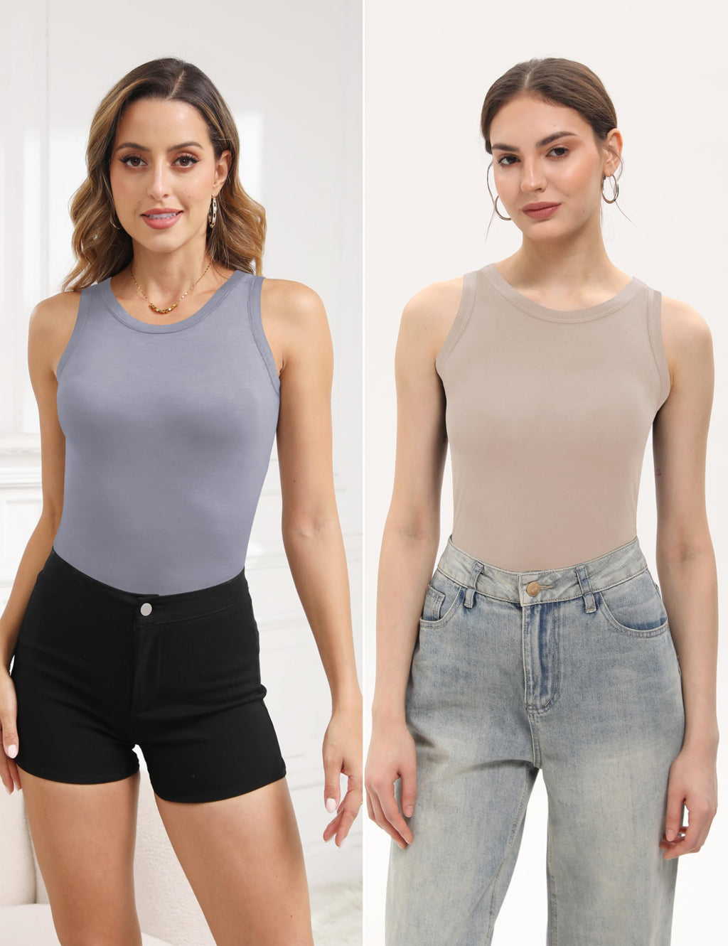 5 Pack Womens Crewneck Tank Tops High Neck Tank Tops Sleeveless Slim Fit Basic Tanks Top Ladies Undershirts