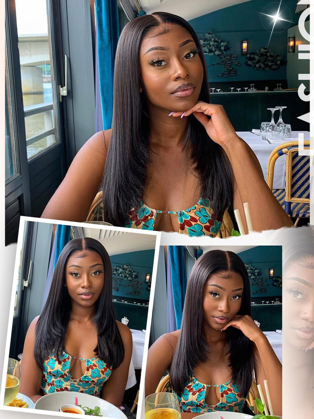 Yaki Straight Layered U Part Wigs V Part Glueless Clip in Half Wigs for Women Realistic Natural Looking Heat Resistant Synthetic Hair(24inch,Natural Black)